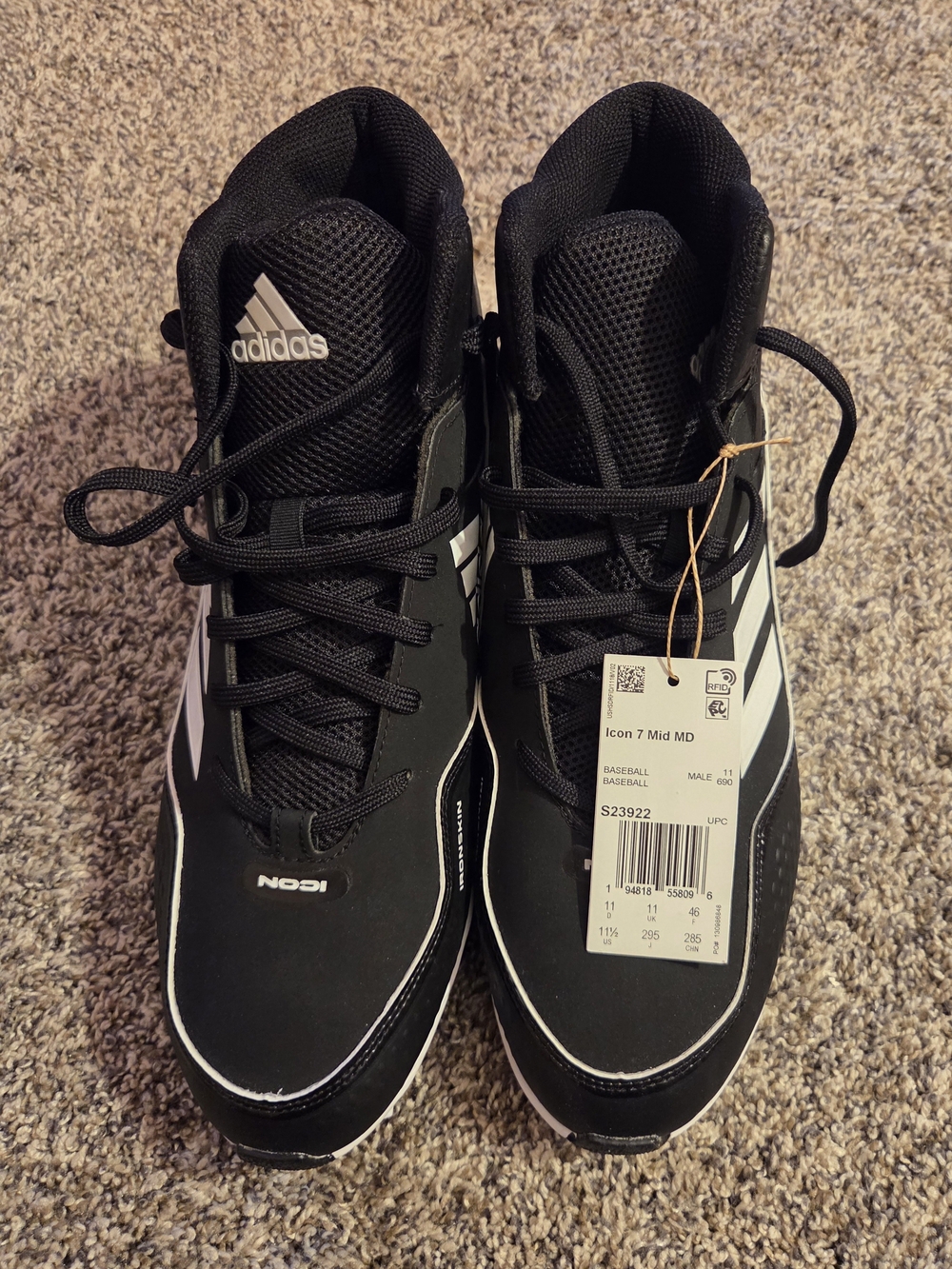 adidas Men’s Icon 7 Mid Baseball Cleats - Black & White